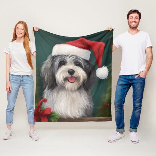 Havanese hond in de sneeuw Kerstmis Fleece Deken (In situ)