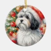 Havanese Hond in een Santa Hat Kerstmis Keramisch Ornament (Voorkant)