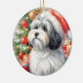 Havanese Hond in een Santa Hat Kerstmis Keramisch Ornament (Links)