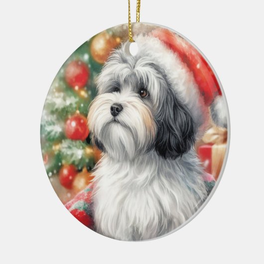 Havanese Hond in een Santa Hat Kerstmis Keramisch Ornament (Links)