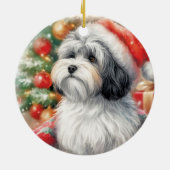 Havanese Hond in een Santa Hat Kerstmis Keramisch Ornament (Achterkant)