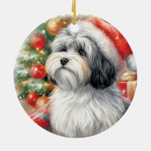 Havanese Hond in een Santa Hat Kerstmis Keramisch Ornament (Achterkant)