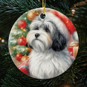 Havanese Hond in een Santa Hat Kerstmis Keramisch Ornament