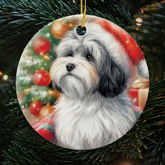 Havanese Hond in een Santa Hat Kerstmis Keramisch Ornament