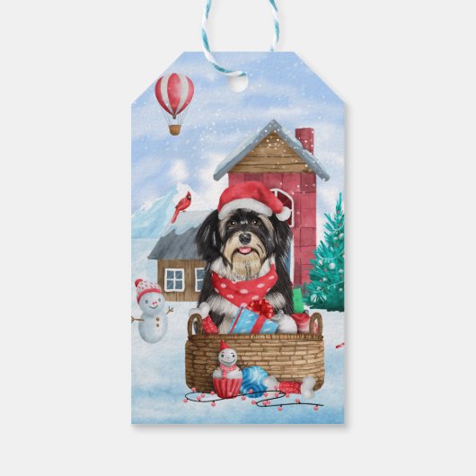 Havanese hond in het sneeuwbalhuis cadeaulabel (Achterkant)