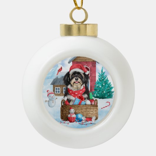 Havanese hond in het sneeuwbalhuis keramische bal ornament (Voorkant)