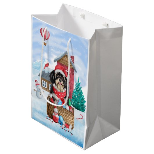 Havanese hond in het sneeuwbalhuis medium cadeauzakje (Voorkant Gekanteld)
