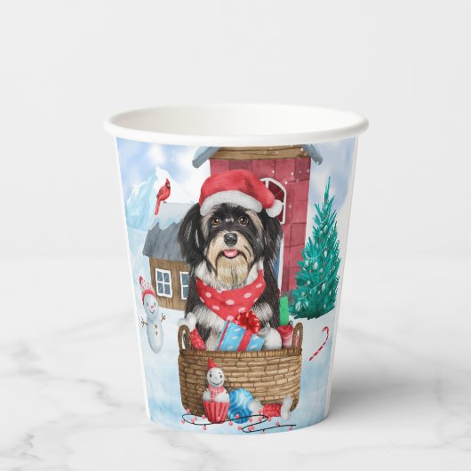 Havanese hond in het sneeuwbalhuis papieren bekers (Achterkant)