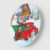 Havanese hond in kerstcadeau, vrachtwagen sneeuw grote klok (Hoek)