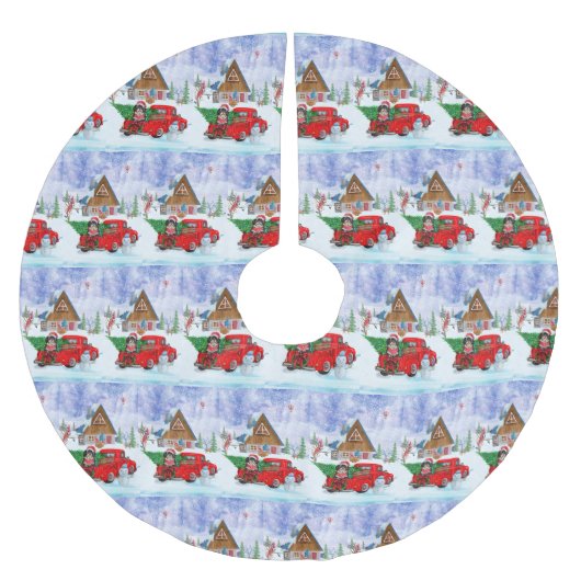 Havanese hond in kerstcadeau, vrachtwagen sneeuw kerstboom rok (Voorkant)