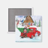 Havanese hond in kerstcadeau, vrachtwagen sneeuw magneet (Voorkant / Achterkant)