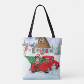 Havanese hond in kerstcadeau, vrachtwagen sneeuw tote bag (Achterkant)