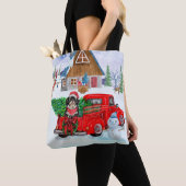 Havanese hond in kerstcadeau, vrachtwagen sneeuw tote bag (Dichtbij)