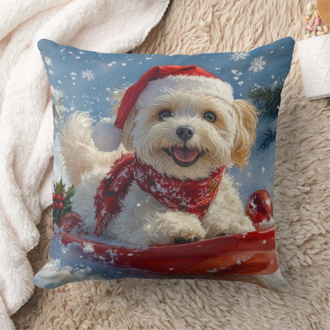 Havanese hond in slee Laat het sneeuwen Kerstmis Kussen (Deken)