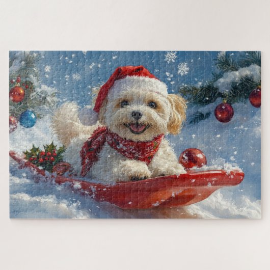 Havanese hond in slee Laat het sneeuwen Kerstmis Legpuzzel (Horizontaal)