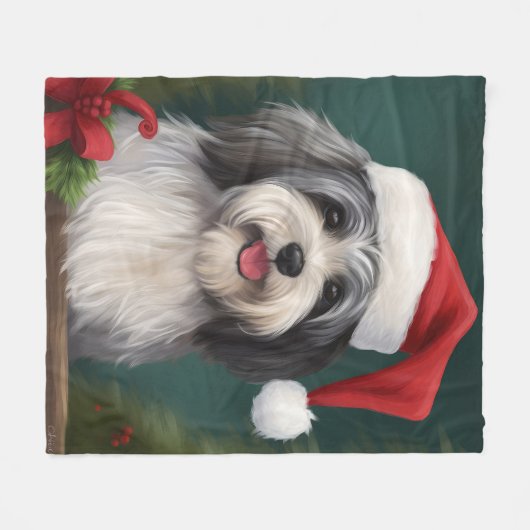 Havanese Hond in Sneeuw Kerstmis Fleece Deken (Voorkant (Horizontaal))