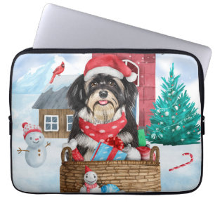 Havanese Hond In sneeuw Kerstmis Hondenhok Laptop Sleeve