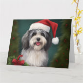 Havanese Hond in Sneeuw Kerstmis Kaart (Gele Bloem)