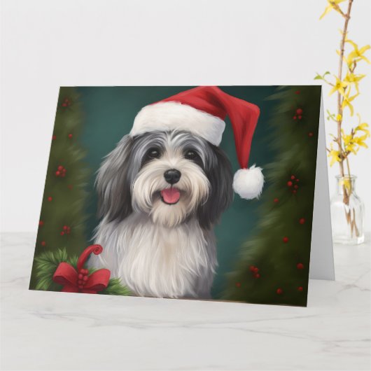 Havanese Hond in Sneeuw Kerstmis Kaart (Gele Bloem)