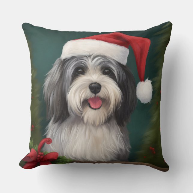 Havanese Hond in Sneeuw Kerstmis Kussen (Voorkant)