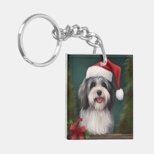 Havanese Hond in Sneeuw Kerstmis Sleutelhanger (Voorkant Links)