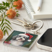 Havanese Hond in Sneeuw Kerstmis Sleutelhanger (Voorkant Rechts)