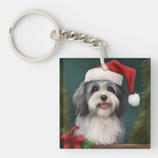 Havanese Hond in Sneeuw Kerstmis Sleutelhanger (Voorkant)