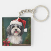 Havanese Hond in Sneeuw Kerstmis Sleutelhanger (Achterkant)