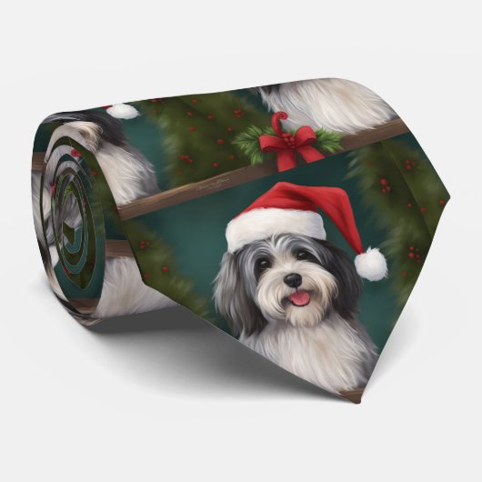 Havanese Hond in Sneeuw Kerstmis Stropdas (Opgerold)