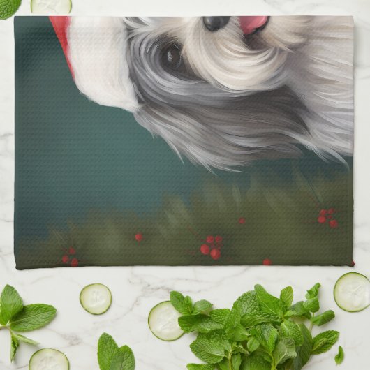 Havanese Hond in Sneeuw Kerstmis Theedoek (Gevouwen)