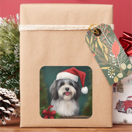 Havanese Hond in Sneeuw Kerstmis Vierkante Sticker (Feestdagen)