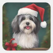 Havanese Hond in Sneeuw Kerstmis Vierkante Sticker (Voorkant)