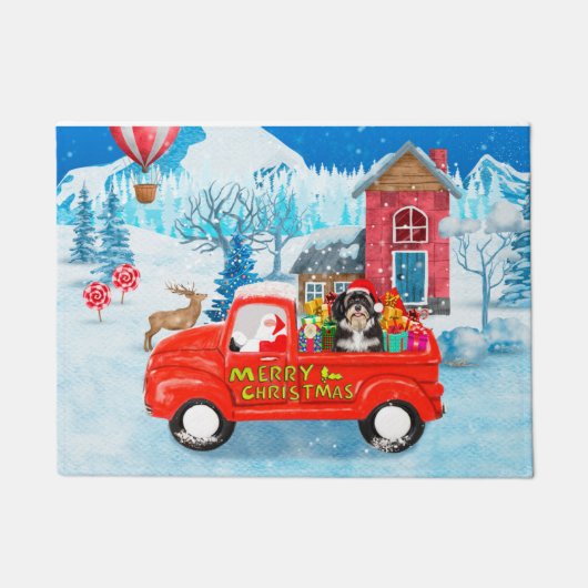 Havanese Hond Kerst Bezorgwagen Sneeuw Deurmat (Voorkant)