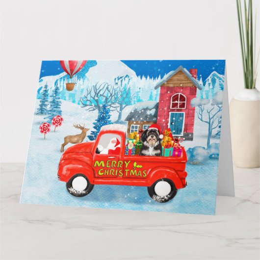 Havanese Hond Kerst Bezorgwagen Sneeuw Kaart (Voorkant)