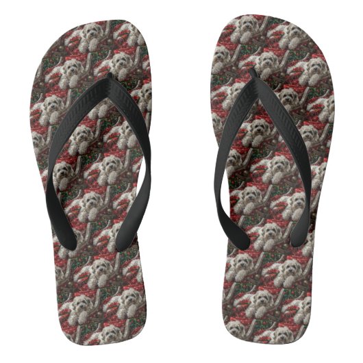 Havanese Hond Kerst Feestelijk Teenslippers (Voetbed)
