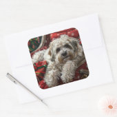 Havanese Hond Kerst Feestelijk Vierkante Sticker (Envelop)