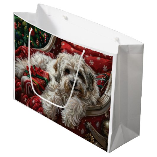 Havanese Hond Kerst Festiviteit Groot Cadeauzakje (Voorkant Gekanteld)