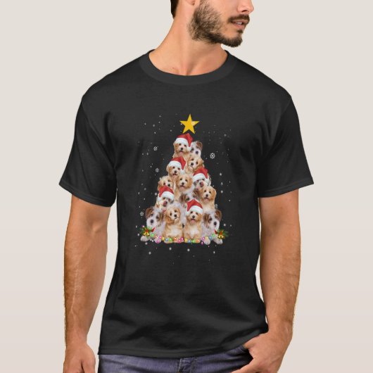 Havanese hond kerstboom Santa Hat Lights decor T-shirt (Voorkant)