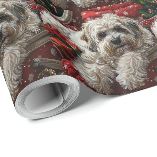 Havanese Hond Kerstfeest Cadeaupapier (Rol Hoek)