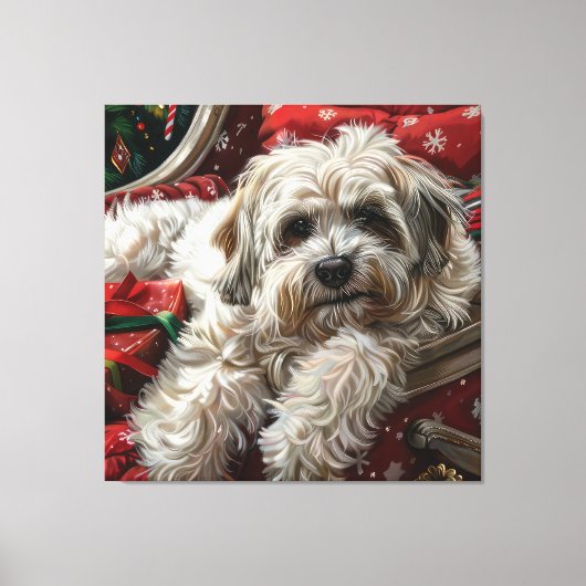 Havanese Hond Kerstfeest Canvas Afdruk (Voorkant)