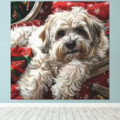 Havanese Hond Kerstfeest Canvas Afdruk (Insitu (Houten vloer))