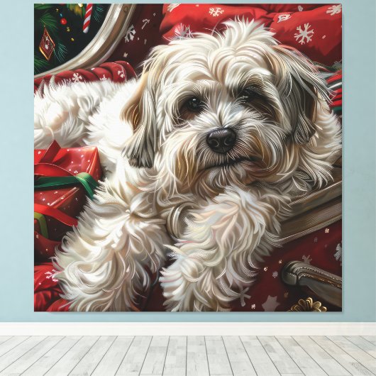 Havanese Hond Kerstfeest Canvas Afdruk (Insitu (Houten vloer))