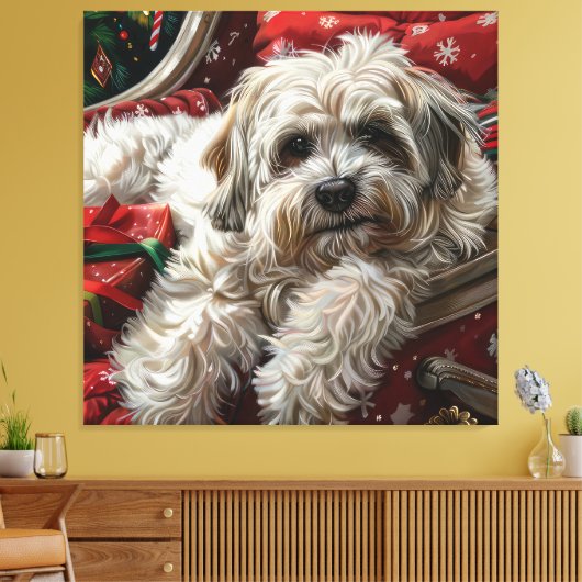 Havanese Hond Kerstfeest Canvas Afdruk (Insitu (Woonkamer))