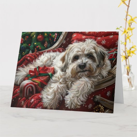 Havanese Hond Kerstfeest Kaart (Gele Bloem)