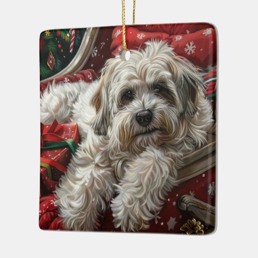 Havanese Hond Kerstfeest Keramisch Ornament (Links)