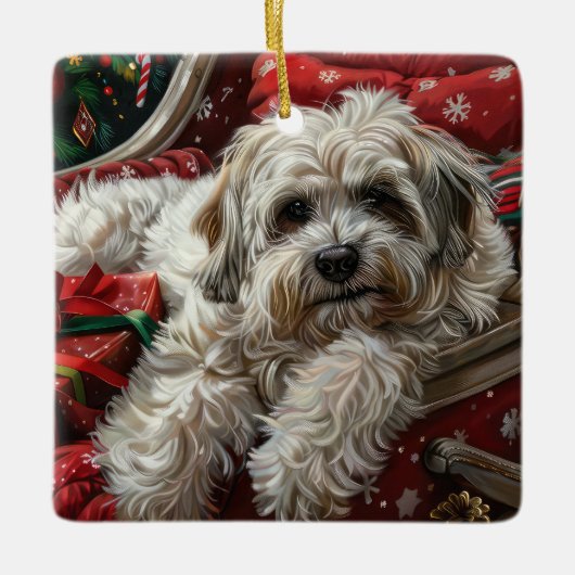 Havanese Hond Kerstfeest Keramisch Ornament (Voorkant)