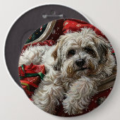 Havanese Hond Kerstfeest Ronde Button 6,0 Cm (Voorkant /achterkant)