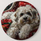 Havanese Hond Kerstfeest Ronde Button 6,0 Cm (Voorkant)