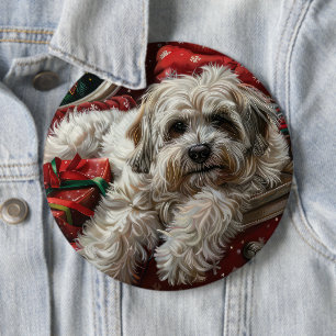 Havanese Hond Kerstfeest Ronde Button 6,0 Cm