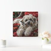 Havanese Hond Kerstfeest Vierkante Klok (Huis)